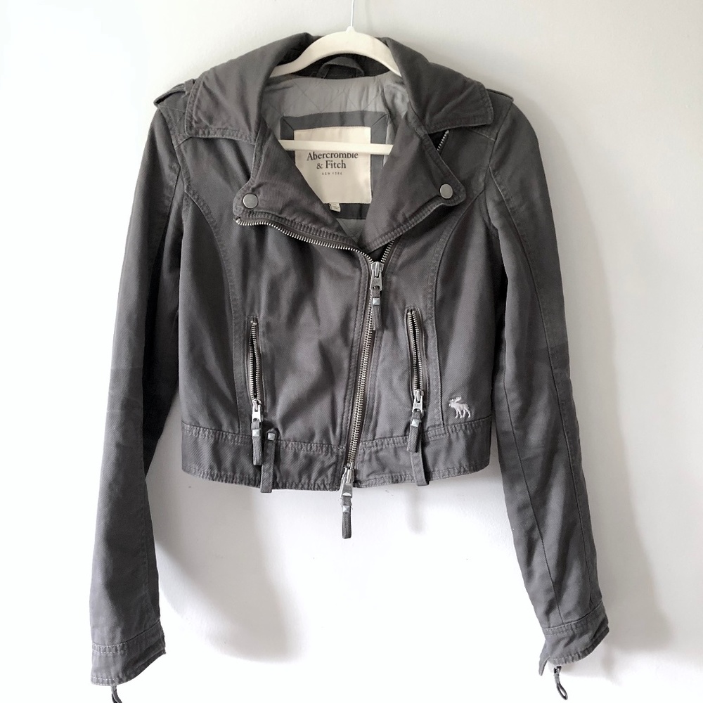 Abercrombie & Fitch Gray Denim Moto Jacket